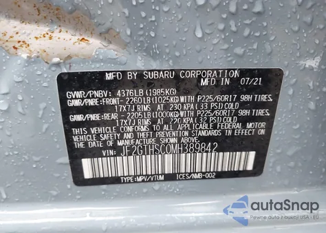 2021 Subaru Crosstrek Sport from USA, damaged, VIN JF2GTHSC0MH389842